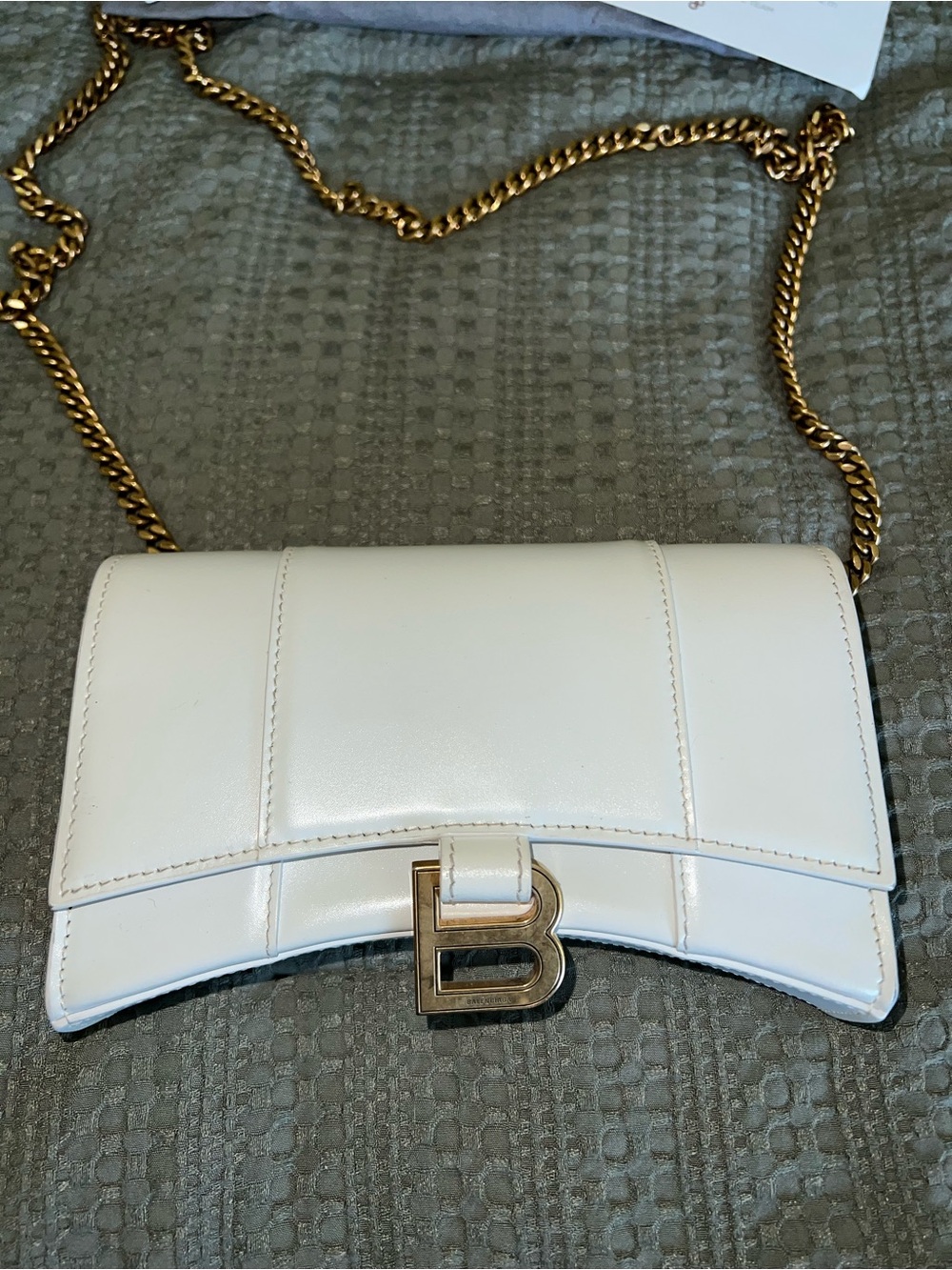 Balenciaga White Leather B-Logo Chain Crossbody